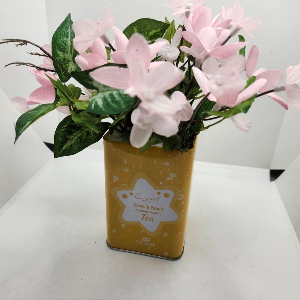 Hand Crafted Floral Table Centerpiece Spring Cherry Blossom Tea Tin